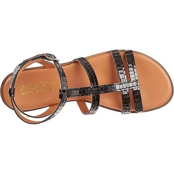 Bella Vita Women's Flat Strappy Sandal Black Croco Italian Leather Size 8.5 Wide - Picture 6 of 8